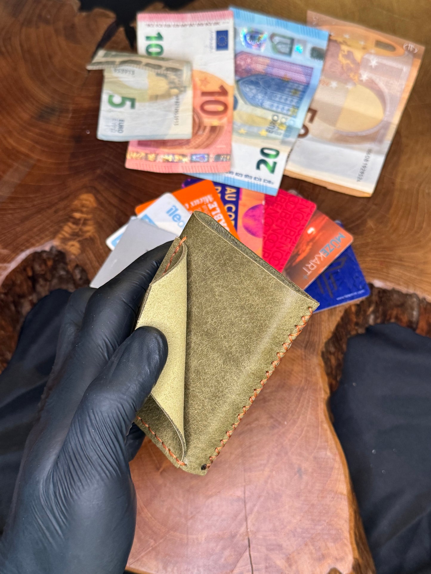 Porte-cartes automatiques en cuir couture à la main