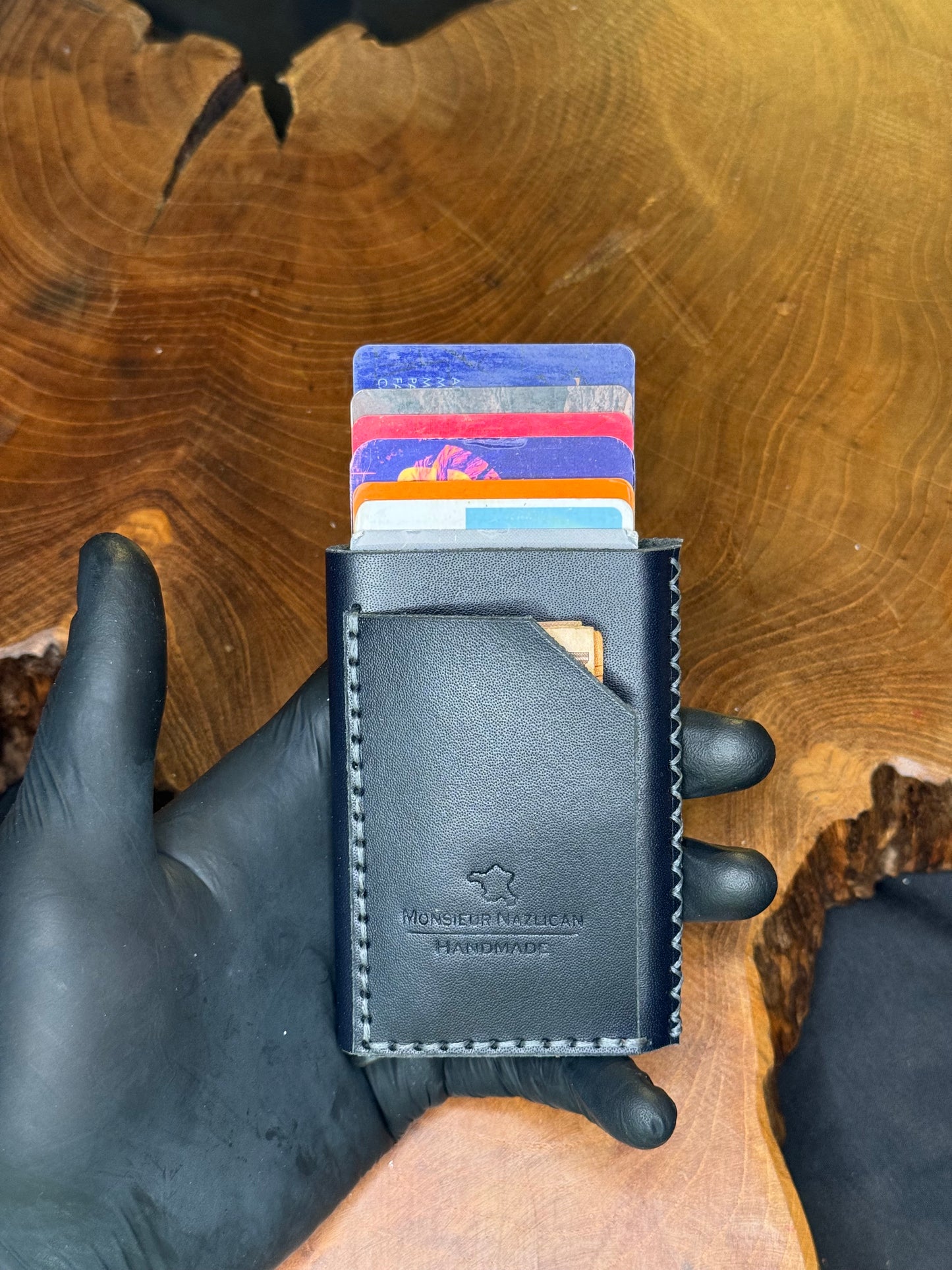 Porte-cartes automatiques en cuir couture à la main