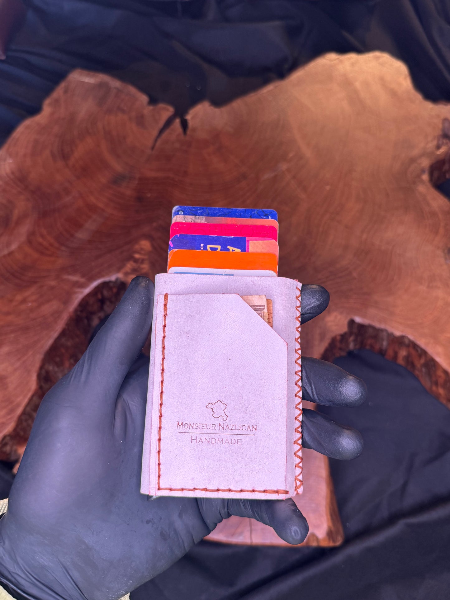 Porte-cartes automatiques en cuir couture à la main