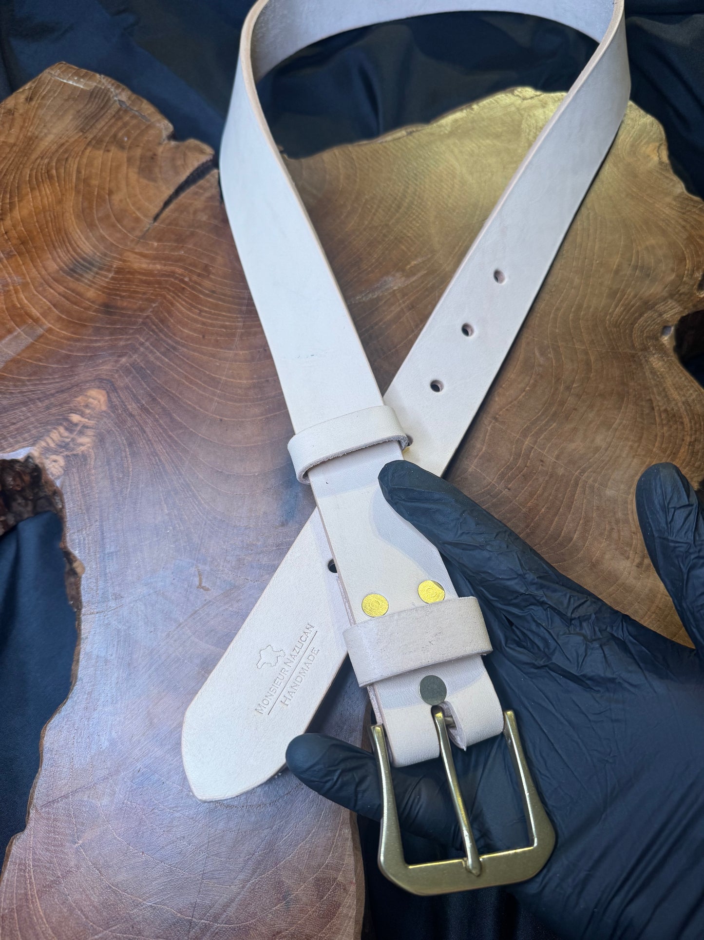 Ceinture homme fait main boucle en laiton couleur naturel