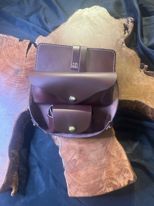 Plateau organiseur en cuir marron