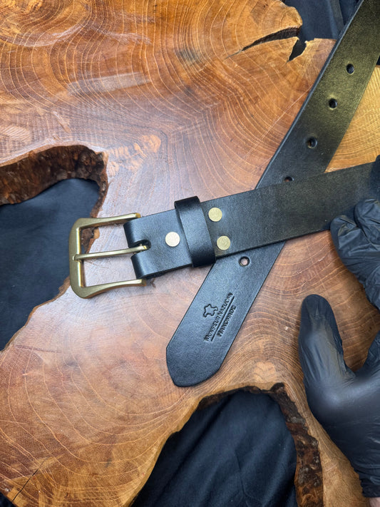 Ceinture homme fait main boucle en laiton couleur noir