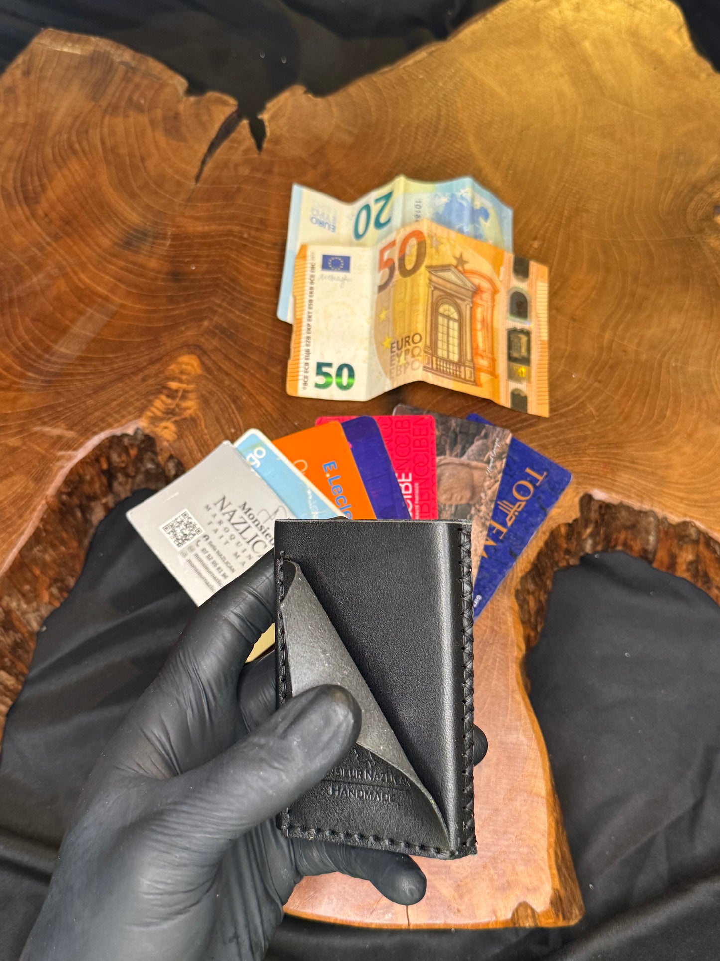 Porte-cartes automatiques en cuir couture à la main