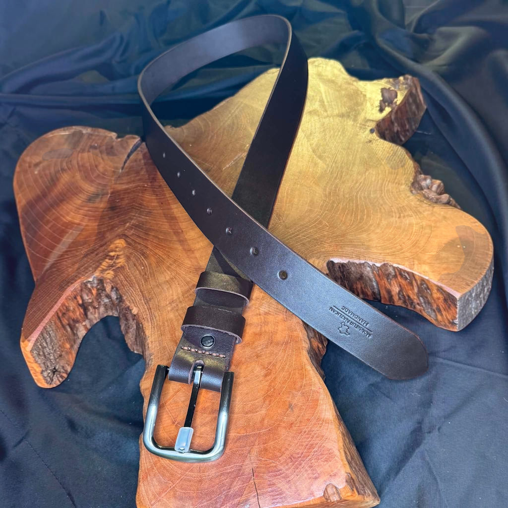 Ceinture Marron Homme en cuir fait main, boucle zamak