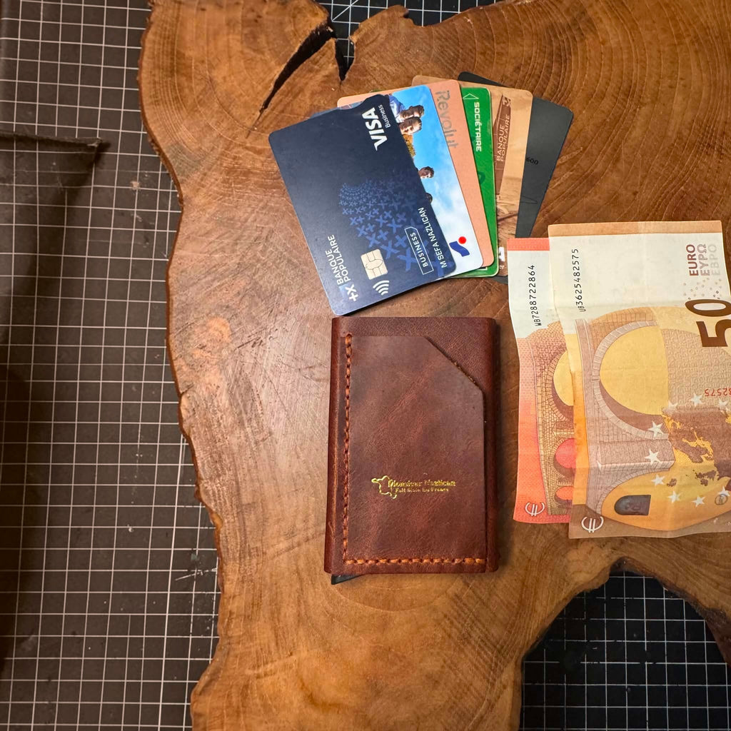 Handmade leather pop-up card holder
