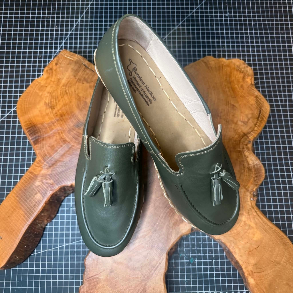 Handmade green loafers