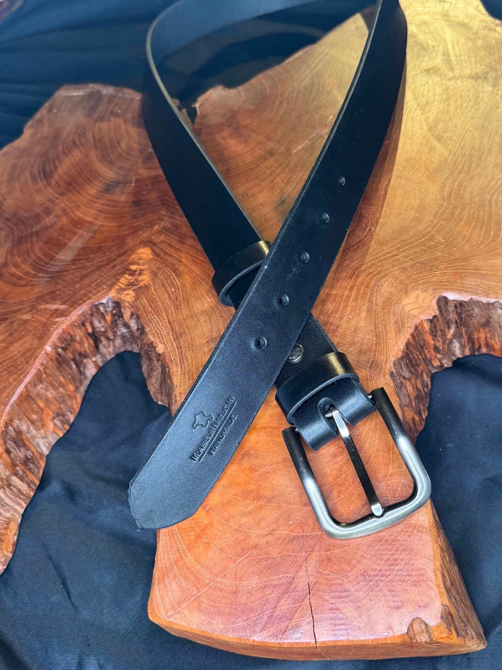 Handmade black leather belt for men