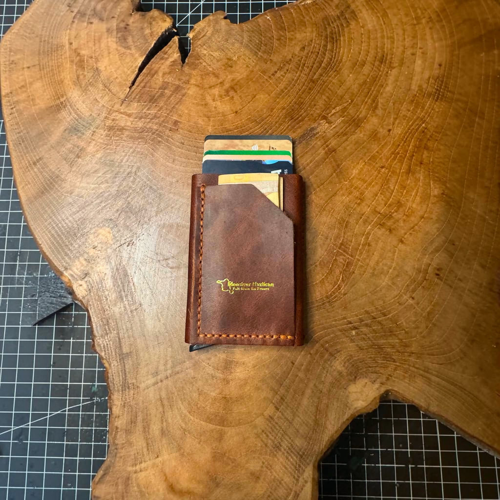 Handmade leather pop-up card holder