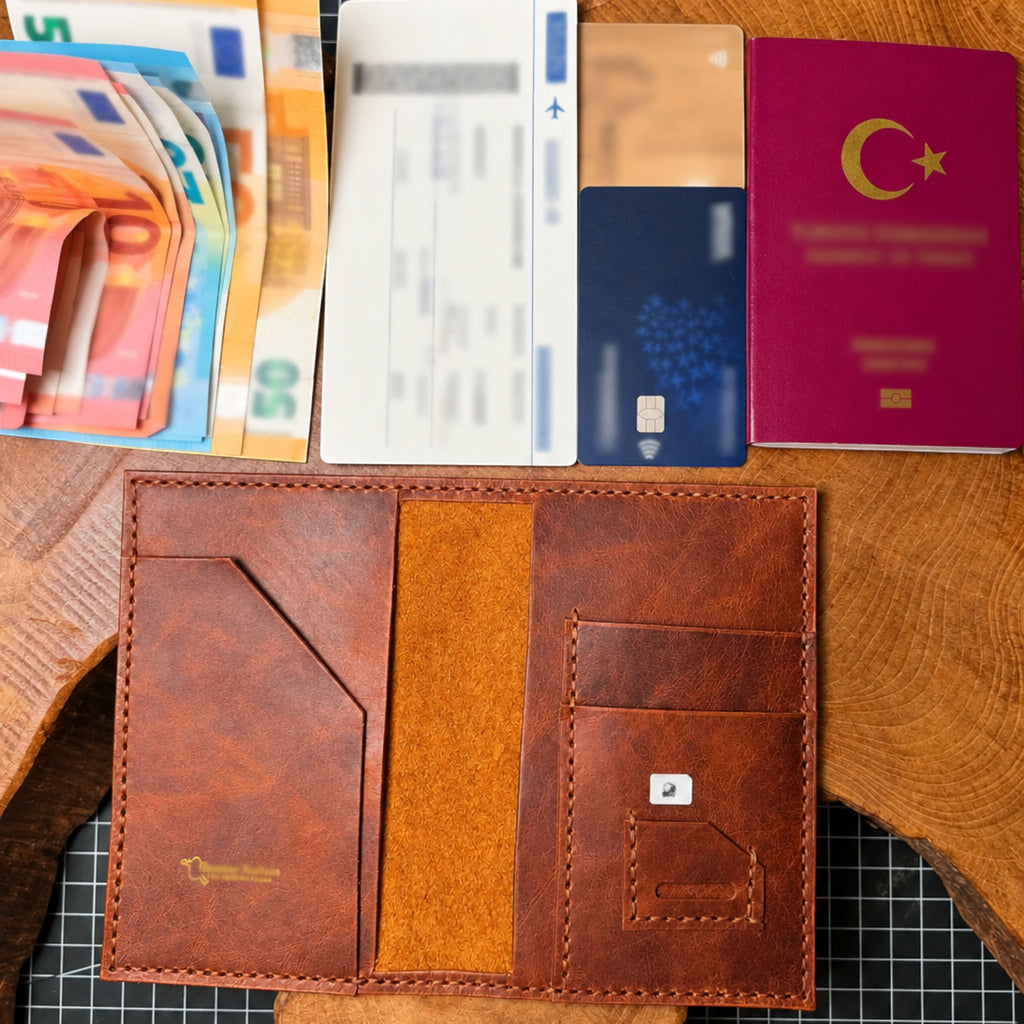 Handmade customizable leather passport holder